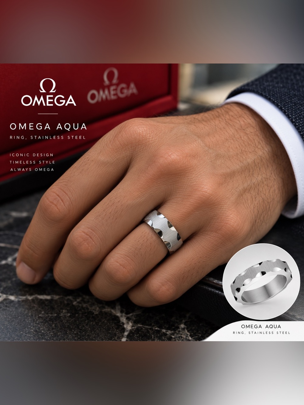 Omega Silver Stainless Steel Men's Textured Band